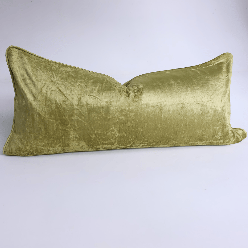 BHD HOME Long Lumbar Cushion Velvet Piped Chartreuse Handmade Velvet Long Lumbar Cushion 40 x 90cm