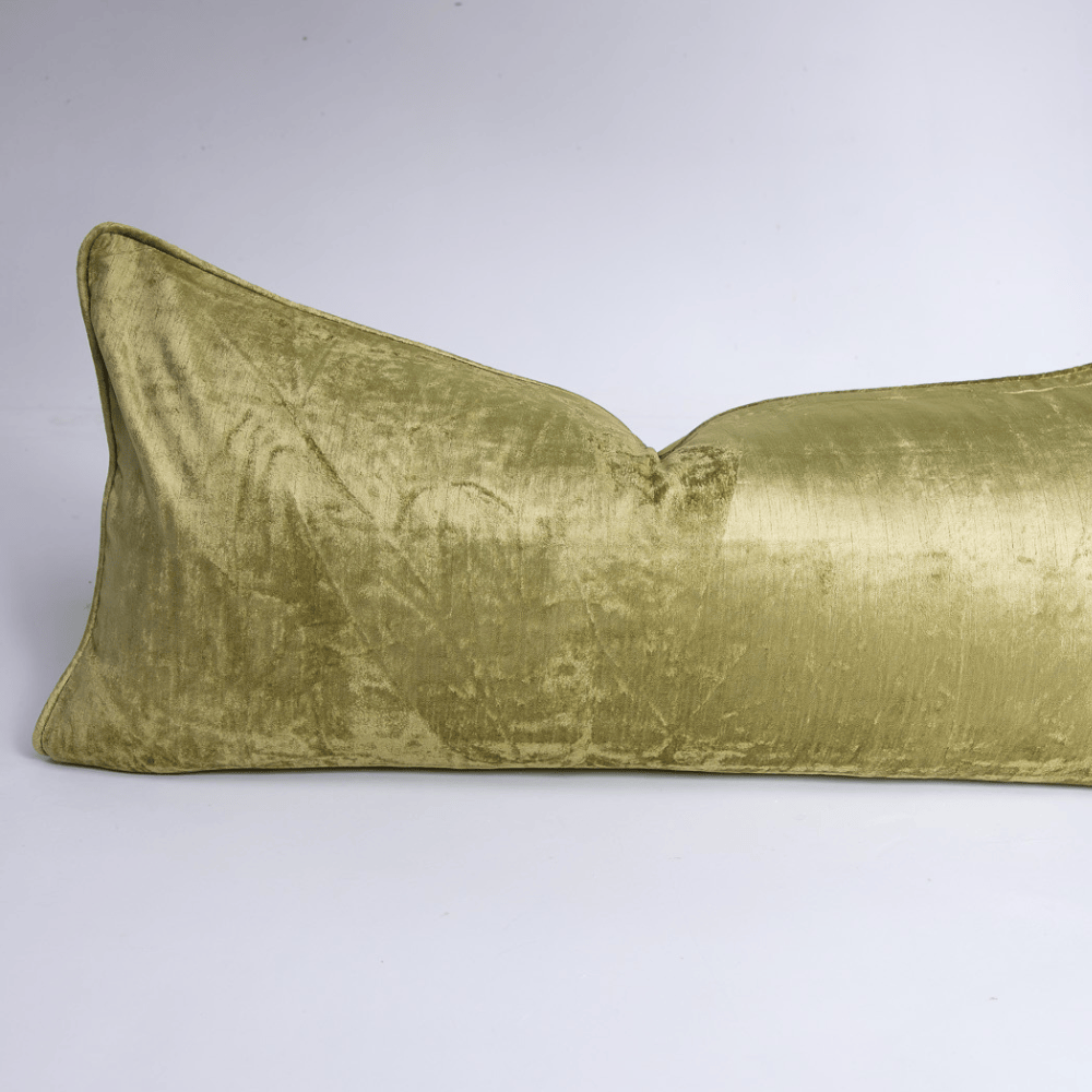 BHD HOME Long Lumbar Cushion Velvet Piped Chartreuse Handmade Velvet Long Lumbar Cushion 40 x 90cm