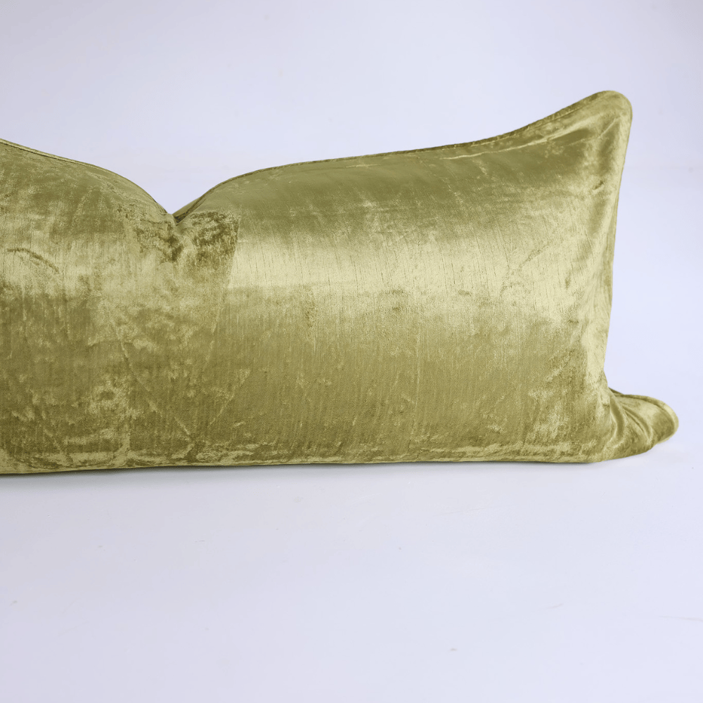 BHD HOME Long Lumbar Cushion Velvet Piped Chartreuse Handmade Velvet Long Lumbar Cushion 40 x 90cm