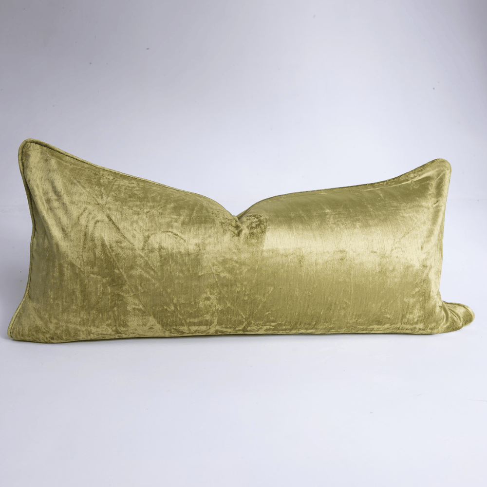 BHD HOME Long Lumbar Cushion Velvet Piped Chartreuse Handmade Velvet Long Lumbar Cushion 40 x 90cm