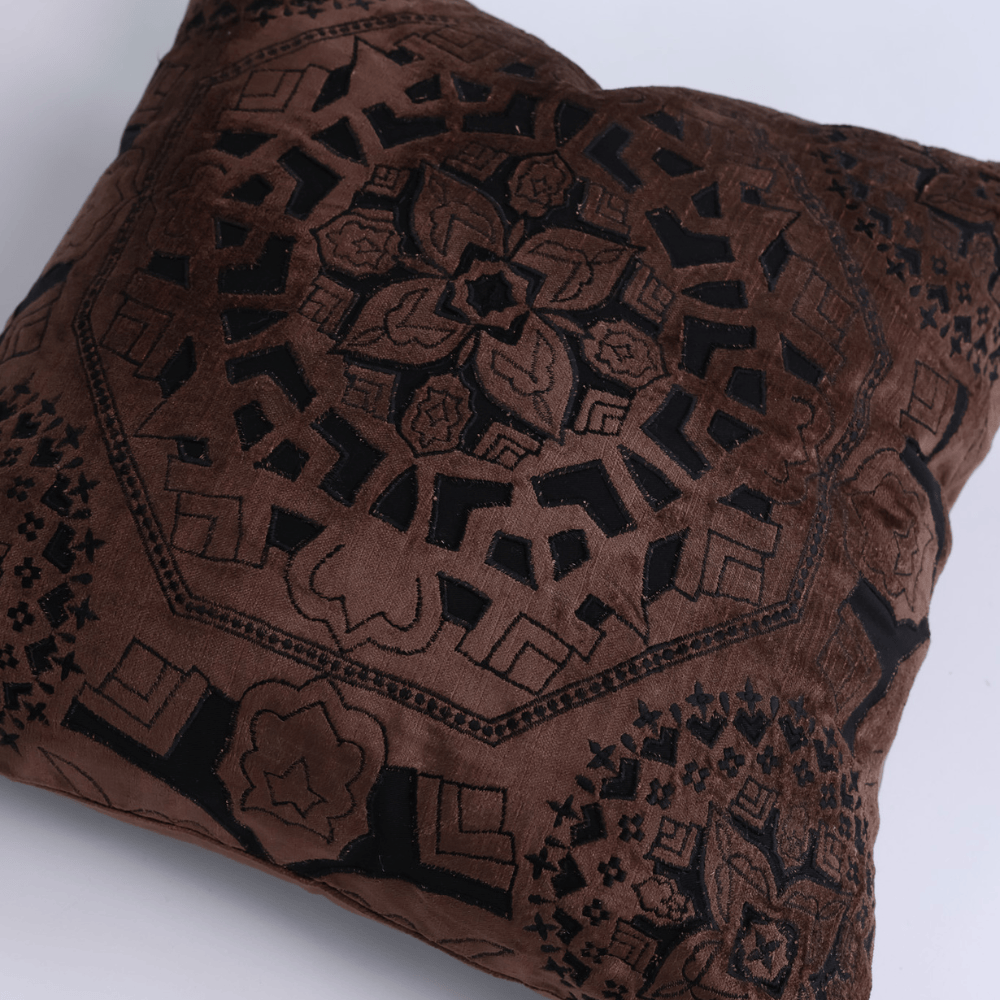 BHD HOME Lounge Cushion Alhambra Choc Handmade Hand Cut Velvet Cushion Cover