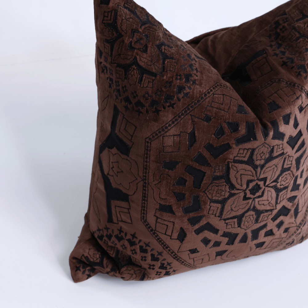 BHD HOME Lounge Cushion Alhambra Choc Handmade Hand Cut Velvet Cushion Cover