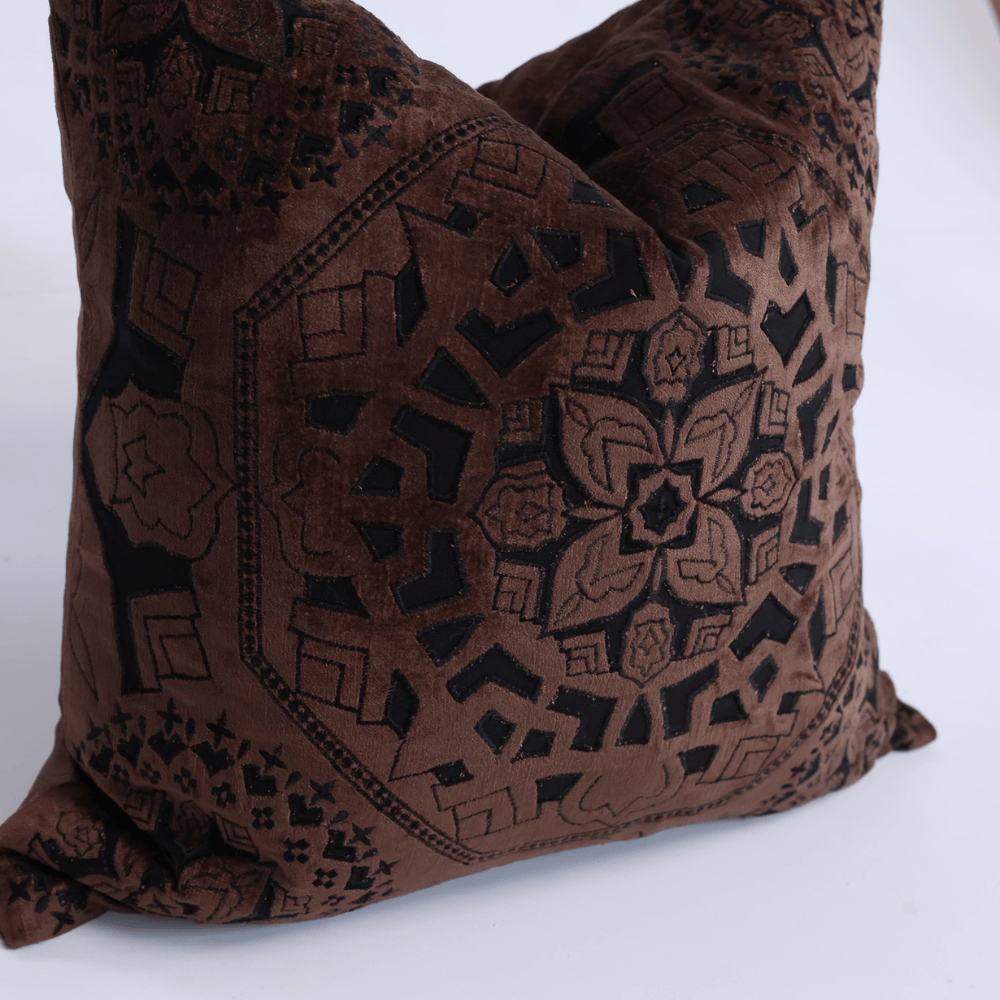 BHD HOME Lounge Cushion Alhambra Choc Handmade Hand Cut Velvet Cushion Cover