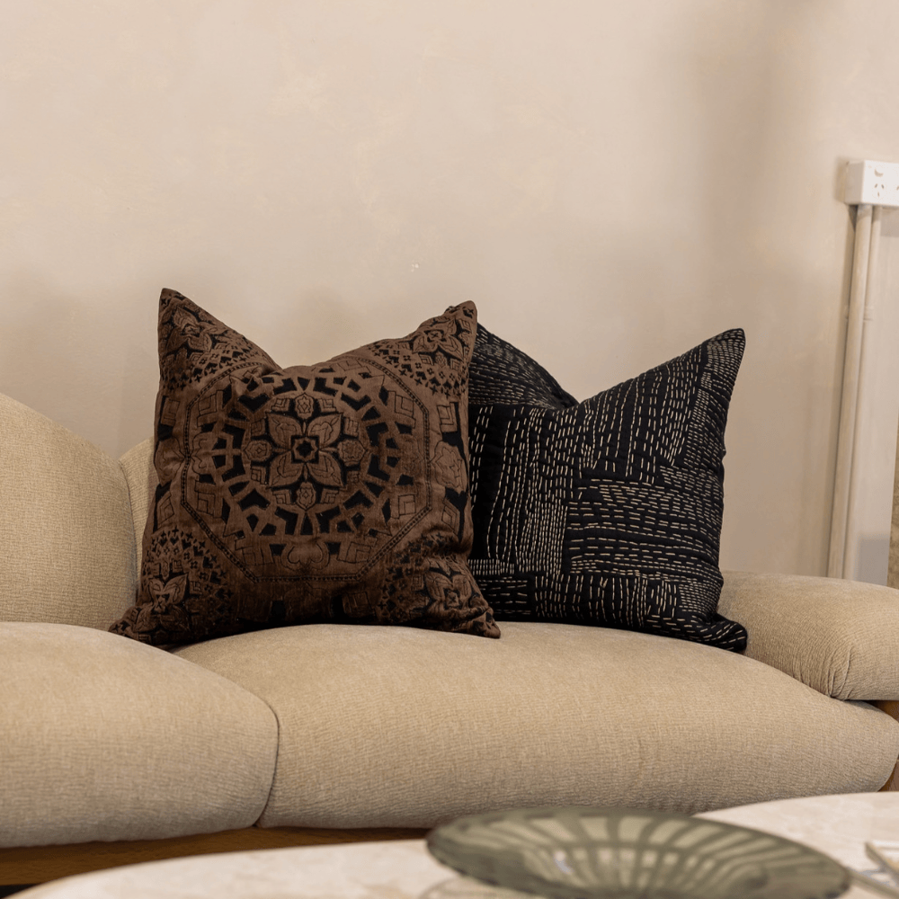 BHD HOME Lounge Cushion Alhambra Choc Handmade Hand Cut Velvet Cushion Cover Classics Collection