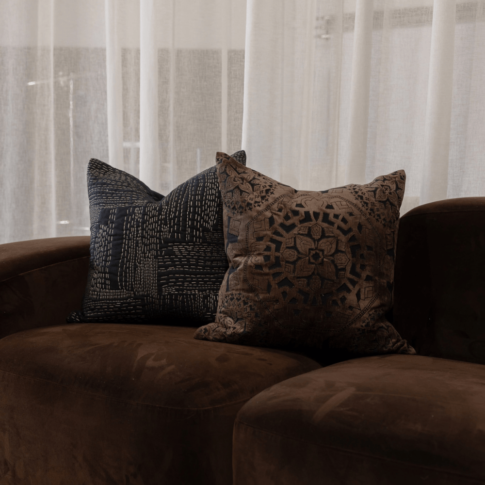 BHD HOME Lounge Cushion Alhambra Choc Handmade Hand Cut Velvet Cushion Cover Classics Collection