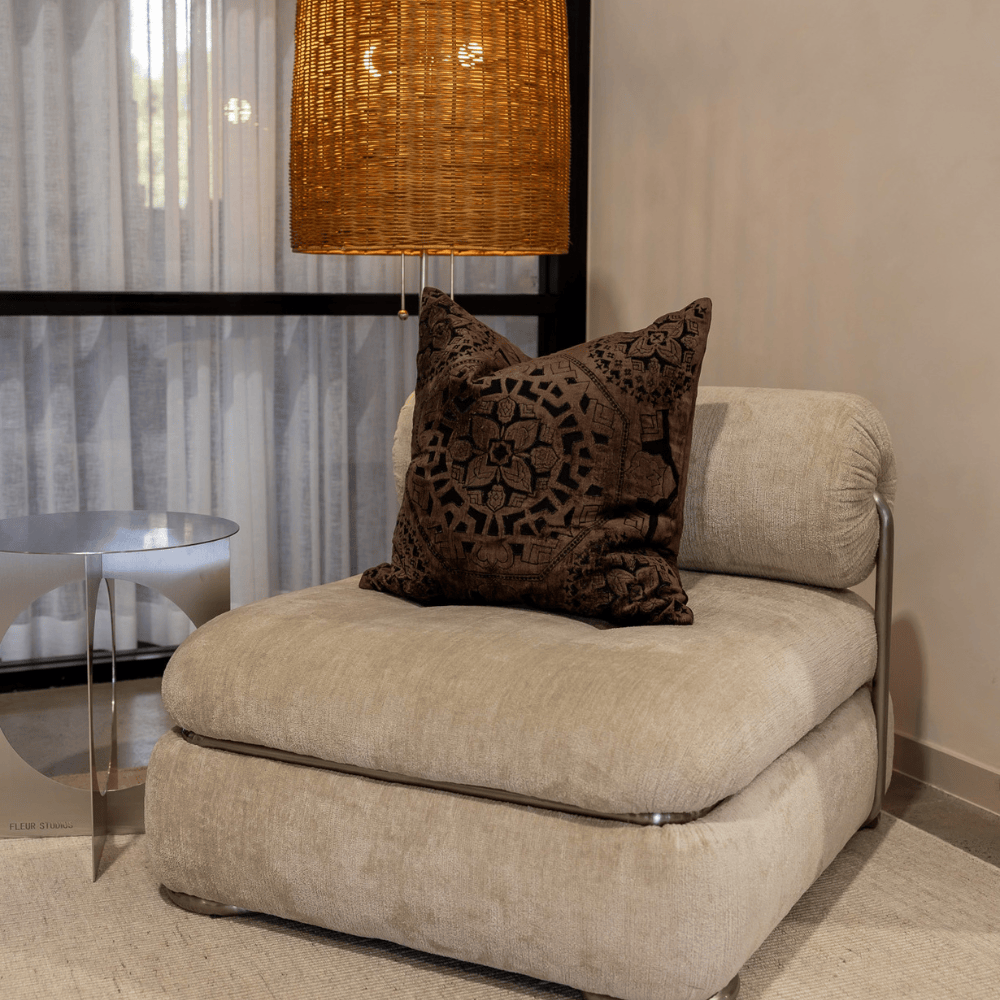 BHD HOME Lounge Cushion Alhambra Choc Handmade Hand Cut Velvet Cushion Cover Classics Collection