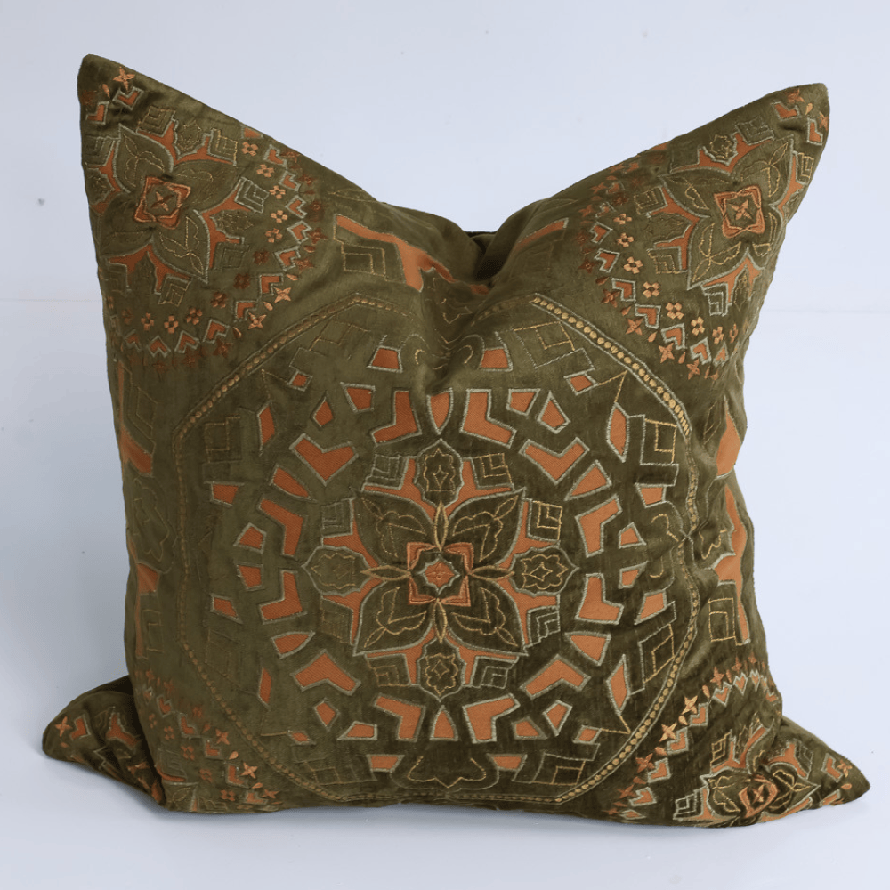 BHD HOME Lounge Cushion Alhambra Olive Handmade Hand Cut Velvet Cushion Cover