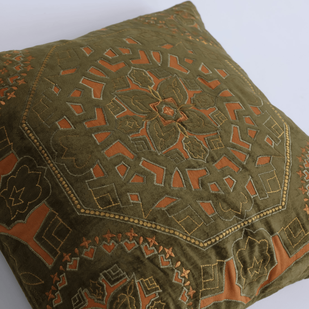 BHD HOME Lounge Cushion Alhambra Olive Handmade Hand Cut Velvet Cushion Cover