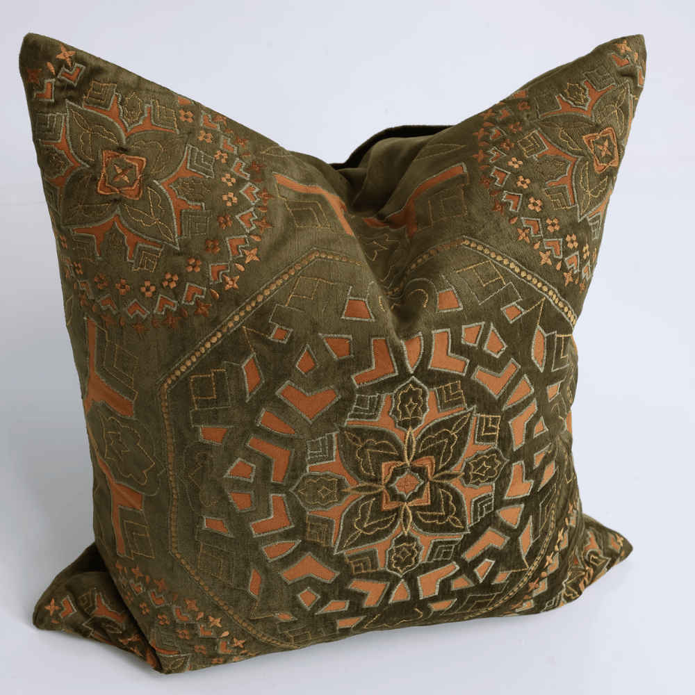BHD HOME Lounge Cushion Alhambra Olive Handmade Hand Cut Velvet Cushion Cover