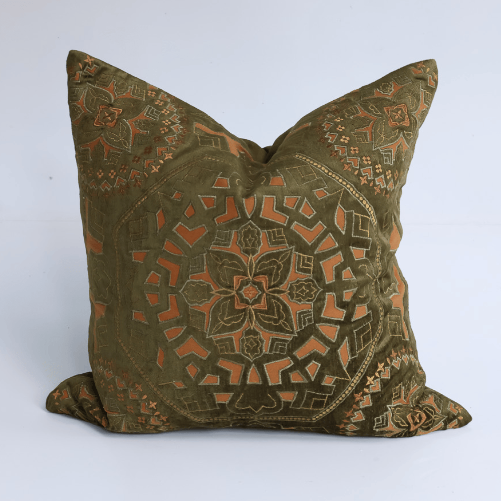 BHD HOME Lounge Cushion Alhambra Olive Handmade Hand Cut Velvet Cushion Cover