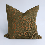 Alhambra Olive Handmade Hand Cut Velvet Cushion Cover