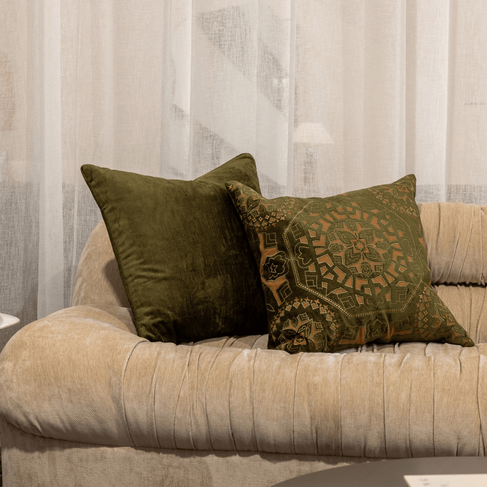 BHD HOME Lounge Cushion Alhambra Olive Handmade Hand Cut Velvet Cushion Cover - Classics Collection
