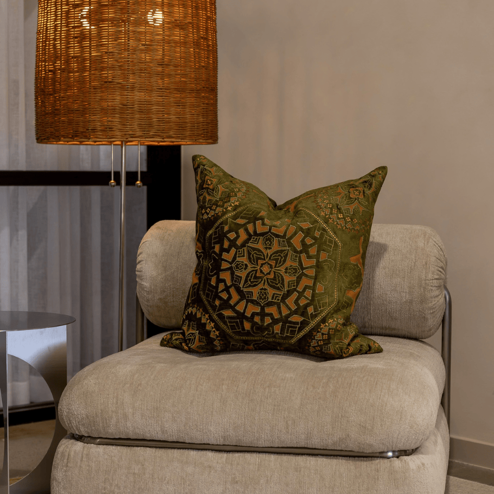 BHD HOME Lounge Cushion Alhambra Olive Handmade Hand Cut Velvet Cushion Cover - Classics Collection