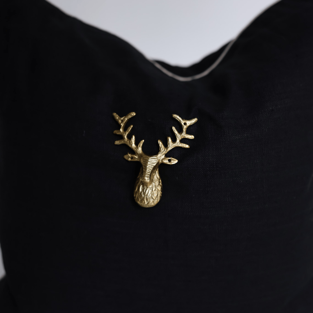 BHD HOME Lounge Cushion Creature Deer Head Black Handmade Brass Embellished Cushion Cover