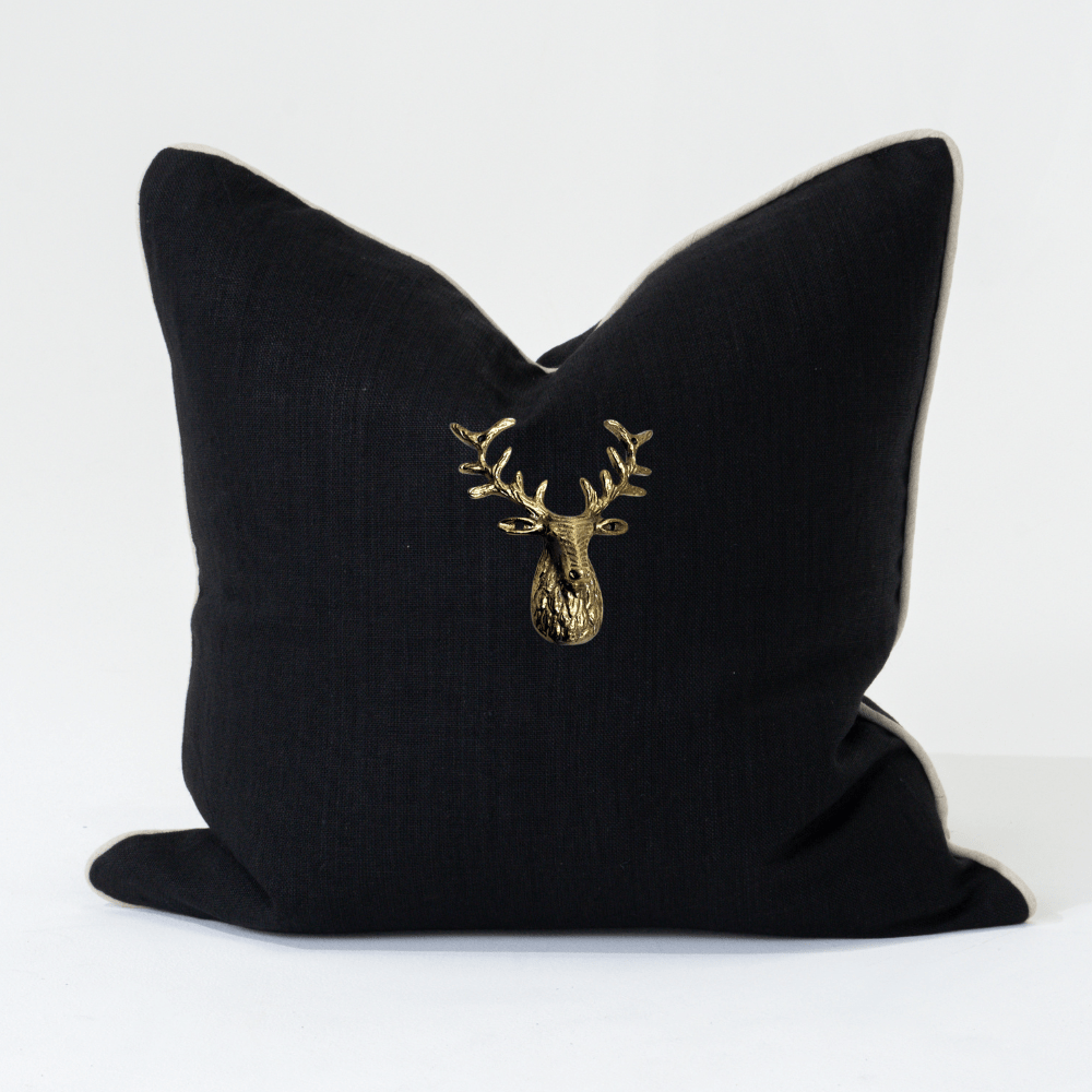 BHD HOME Lounge Cushion Deer Head Black Handmade Brass Embellished Cushion Cover