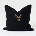 Deer Head Black Handmade Brass Embellished Cushion Cover — in stock, ready to ship