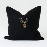 Deer Head Black Handmade Brass Embellished Cushion Cover