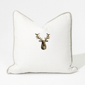 Deer Head White Handmade Brass Embellished Cushion Cover