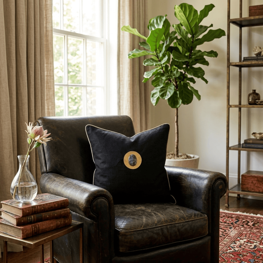 BHD HOME Lounge Cushion Gem Labradorite Black Handmade Brass Embellished Cushion Cover