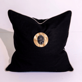 Gem Labradorite Black Handmade Brass Embellished Cushion Cover