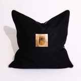 Gem Tiger's Eye Black Handmade Brass Embellished Cushion Cover