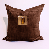 Gem Tiger's Eye Choc Velvet Handmade Brass Embellished Cushion Cover