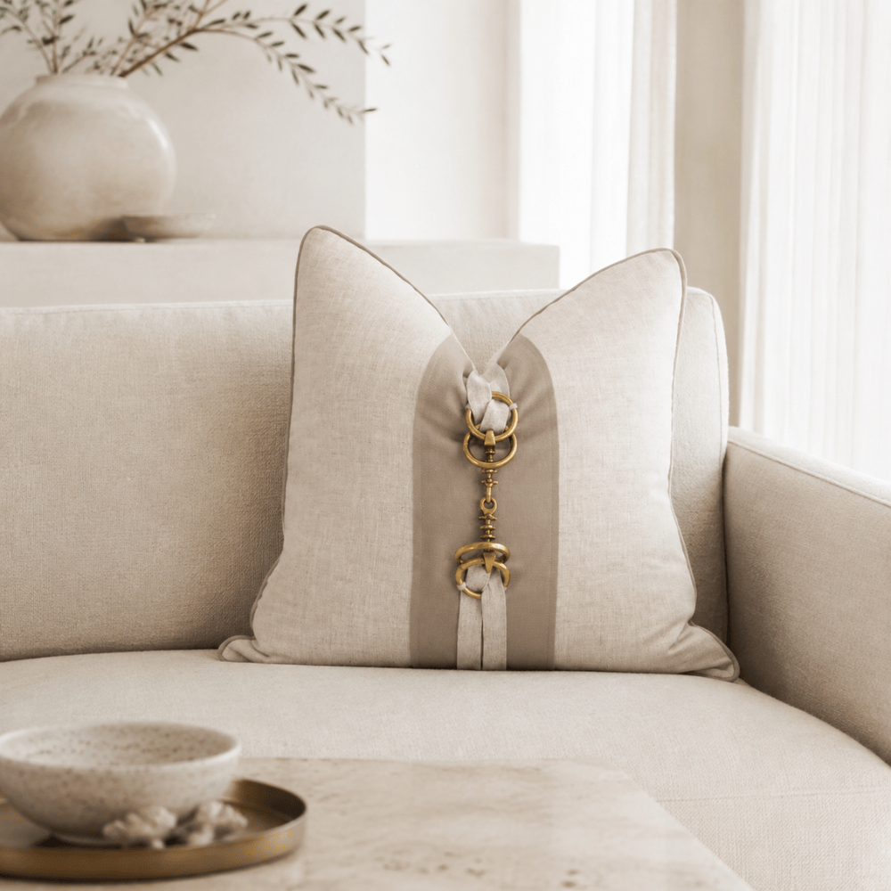 BHD HOME Lounge Cushion Horse Bit Natural Handmade Metal Embellished Cushion Cover