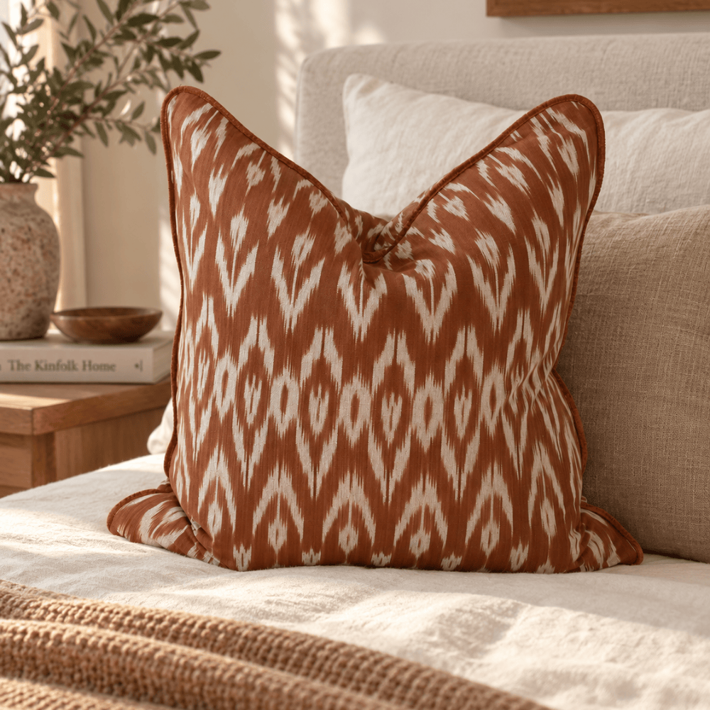 BHD HOME Lounge Cushion Ikat Samarkand Rust Handwoven Ikat Cushion Cover