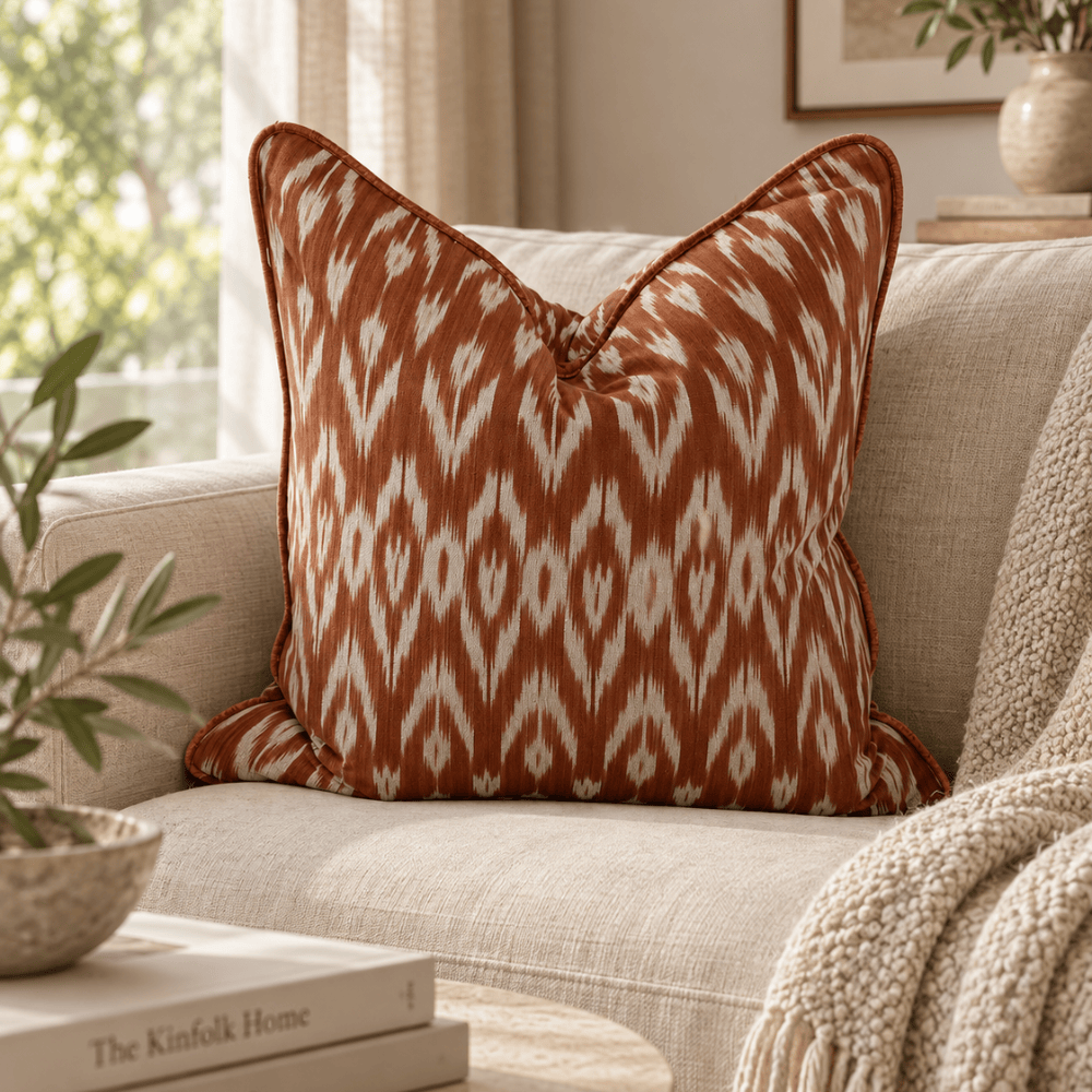 BHD HOME Lounge Cushion Ikat Samarkand Rust Handwoven Ikat Cushion Cover