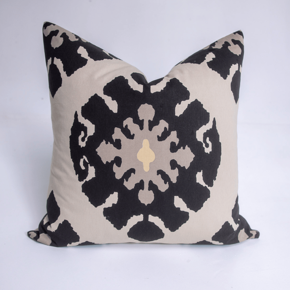 BHD HOME Lounge Cushion Ikat Solitaire Black & Stone Hand Screen Print Cotton Lounge Cushion 55 x 55cm