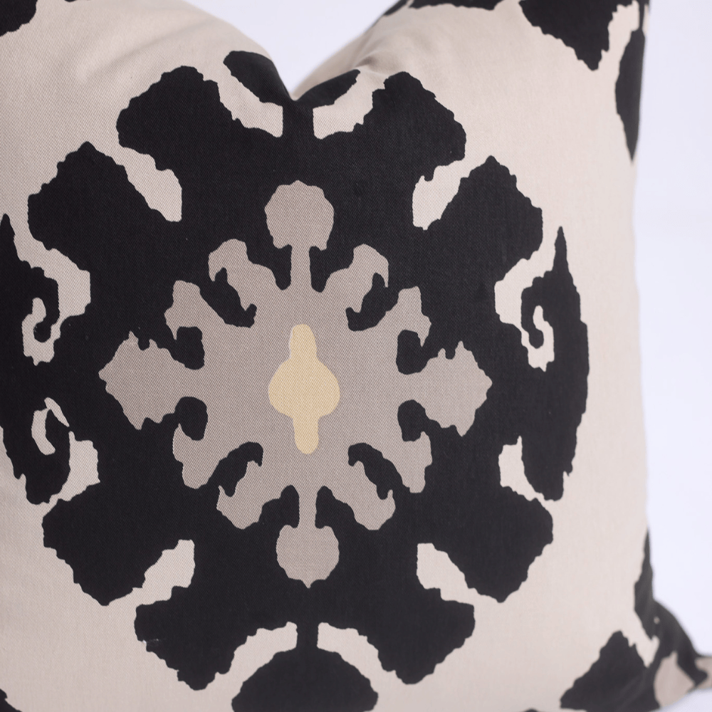 BHD HOME Lounge Cushion Ikat Solitaire Black & Stone Hand Screen Print Cotton Lounge Cushion 55 x 55cm