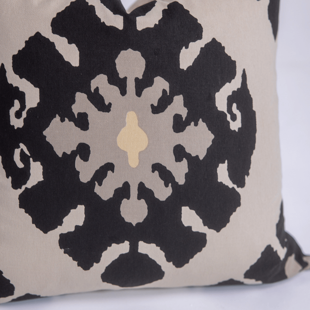BHD HOME Lounge Cushion Ikat Solitaire Black & Stone Hand Screen Print Cotton Lounge Cushion 55 x 55cm