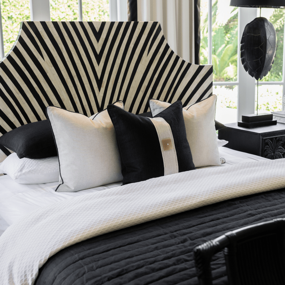 BHD HOME Lounge Cushion Linen Piped White & Black Lounge Cushion 55 x 55cm