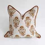 Marigold Rust Hand Block Printed Linen Cushion Cover