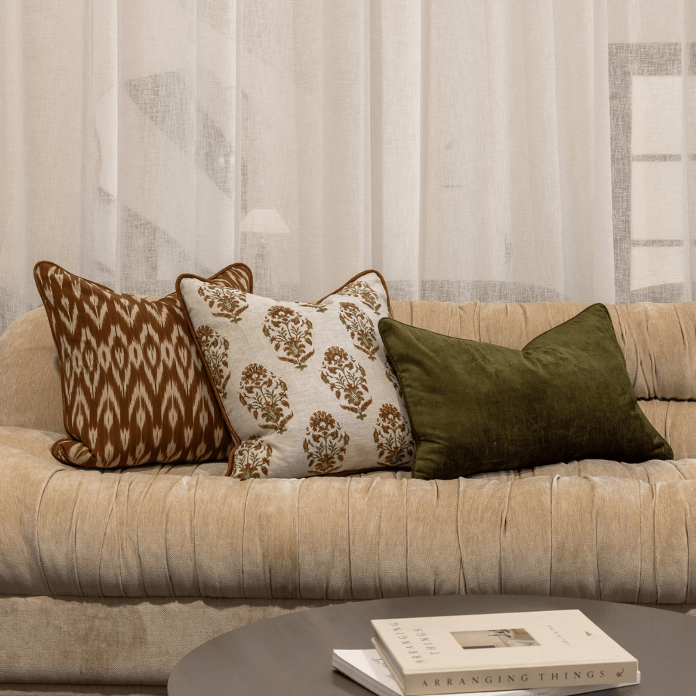 BHD HOME Lounge Cushion Marigold Rust Hand Block Printed Linen Cushion Cover