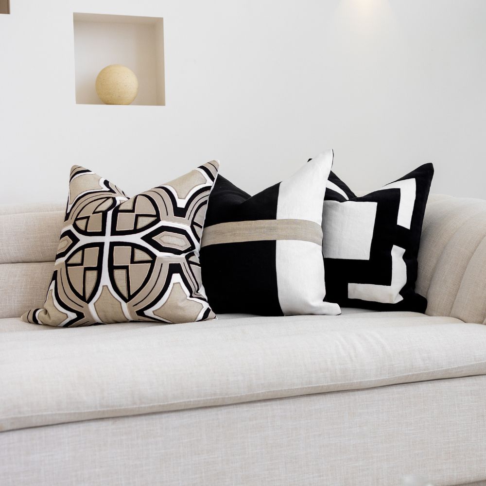BHD HOME Lounge Cushion Modern Heather Stripe Black Piped Handmade Linen Cushion Cover