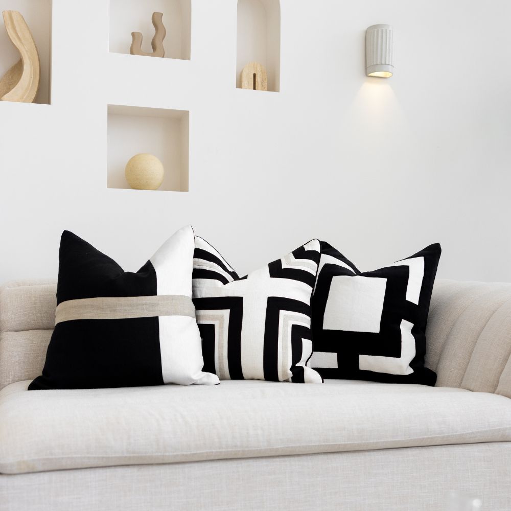 BHD HOME Lounge Cushion Modern Heather Stripe Black Piped Handmade Linen Cushion Cover