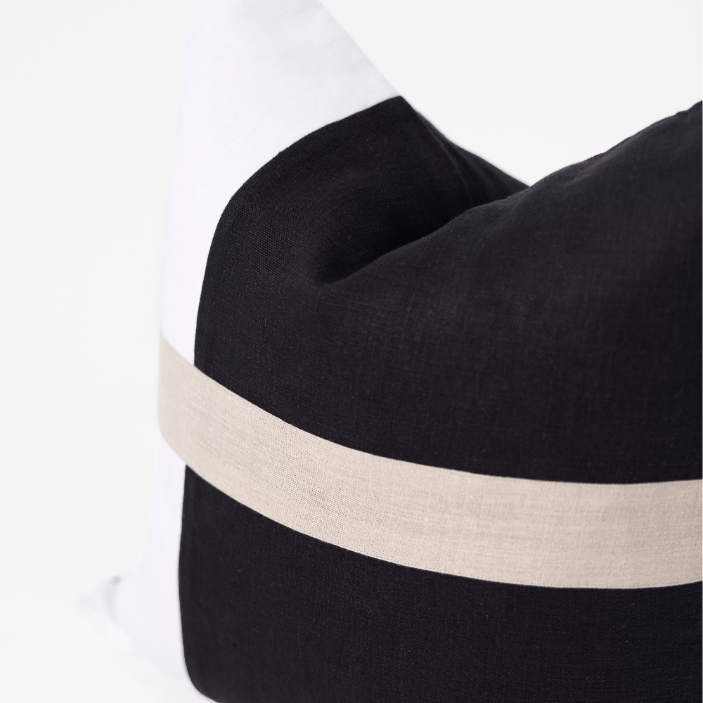 BHD HOME Lounge Cushion Modern Heather Stripe Black Piped Handmade Linen Cushion Cover