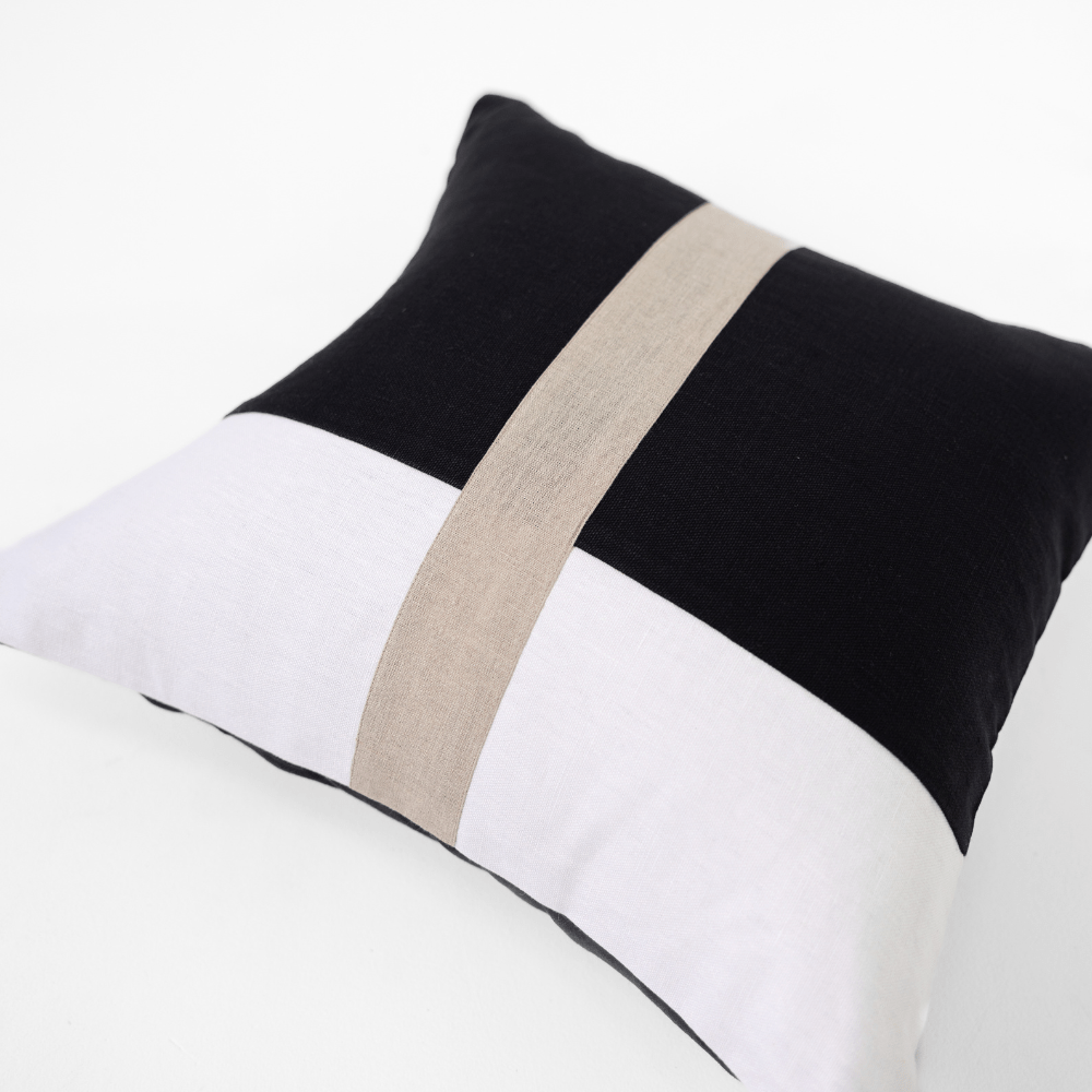 BHD HOME Lounge Cushion Modern Heather Stripe Black Piped Handmade Linen Cushion Cover