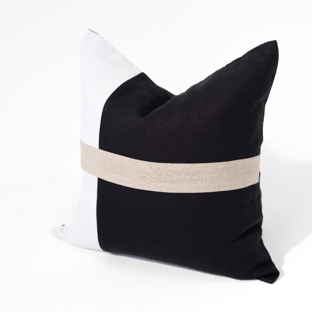 BHD HOME Lounge Cushion Modern Heather Stripe Black Piped Handmade Linen Cushion Cover