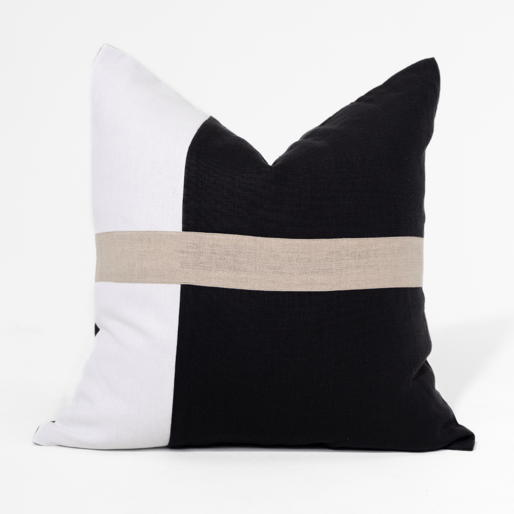 BHD HOME Lounge Cushion Modern Heather Stripe Black Piped Handmade Linen Cushion Cover