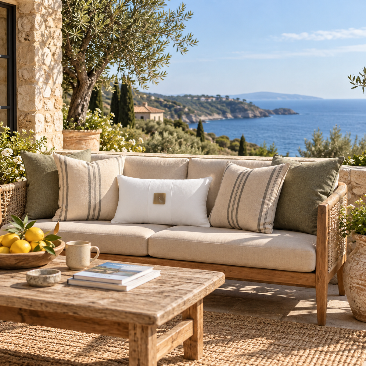 BHD HOME Lounge Cushion Outdoor Horn Button White Handmade Embellished Outdoor Lumbar Cushion
