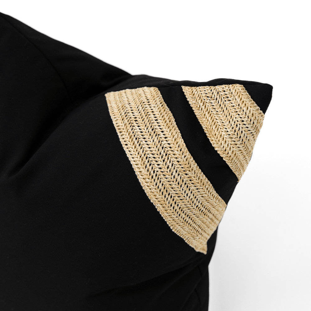 BHD HOME Lounge Cushion Outdoor Raffia Corner Stripe Black & Natural Lounge Cushion 55 x 55cm
