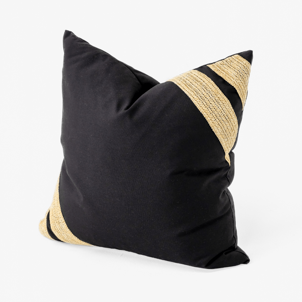 BHD HOME Lounge Cushion Outdoor Raffia Corner Stripe Black & Natural Lounge Cushion 55 x 55cm