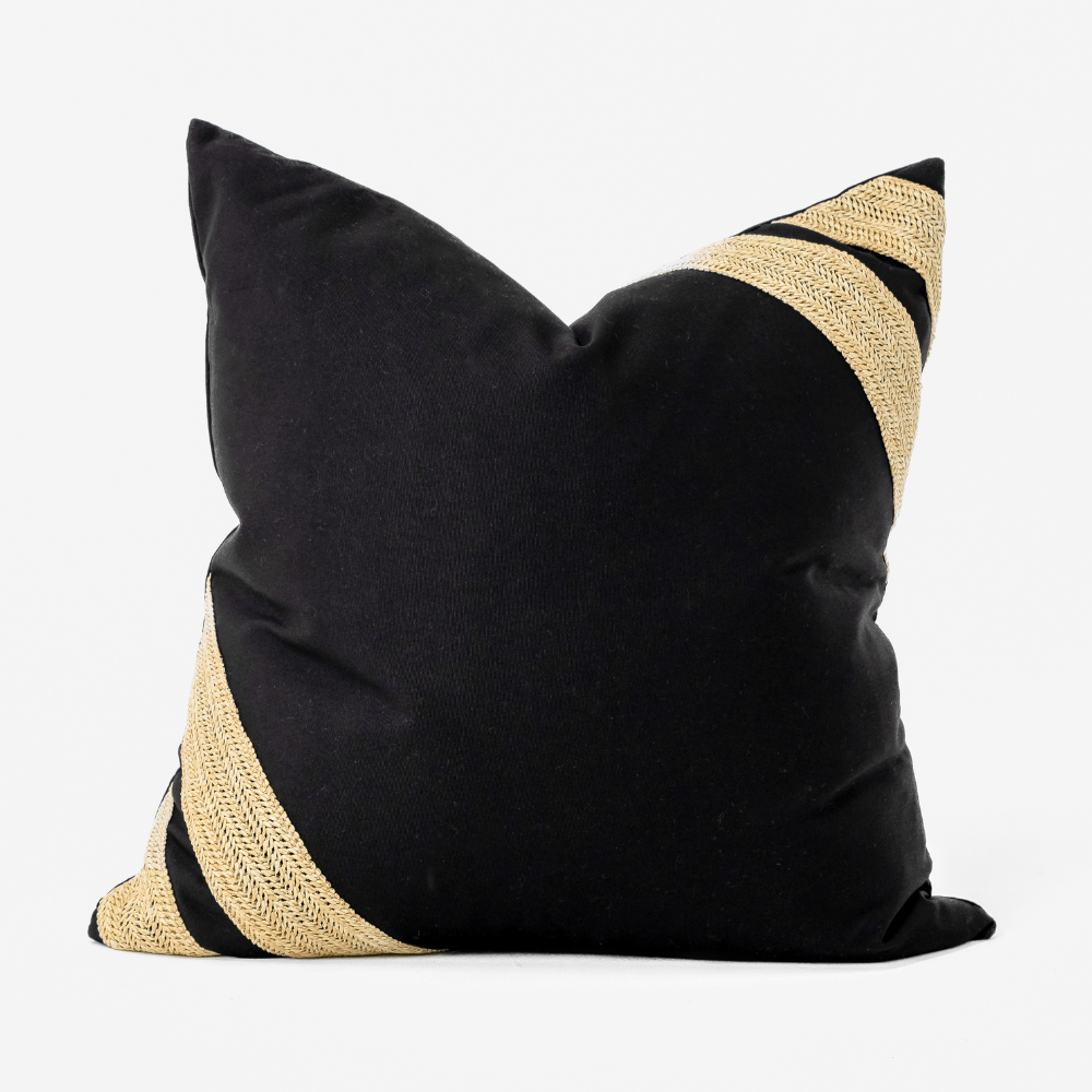 BHD HOME Lounge Cushion Outdoor Raffia Corner Stripe Black & Natural Lounge Cushion 55 x 55cm
