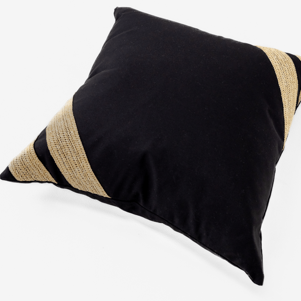 BHD HOME Lounge Cushion Outdoor Raffia Corner Stripe Black & Natural Lounge Cushion 55 x 55cm