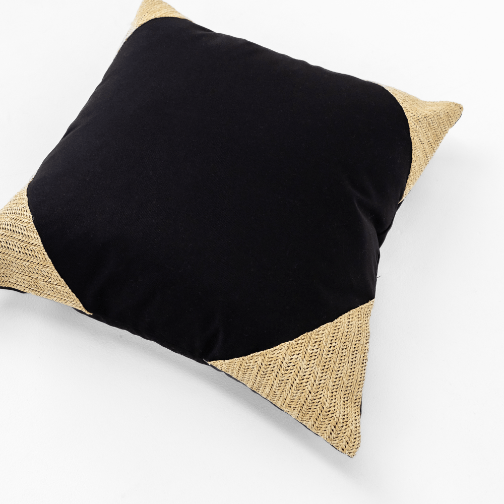 BHD HOME Lounge Cushion Outdoor Raffia Corners Black & Natural Lounge Cushion 55 x 55cm