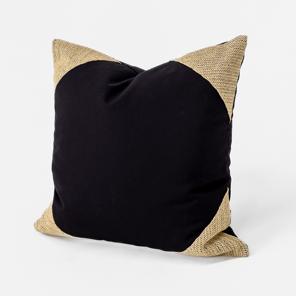 BHD HOME Lounge Cushion Outdoor Raffia Corners Black & Natural Lounge Cushion 55 x 55cm