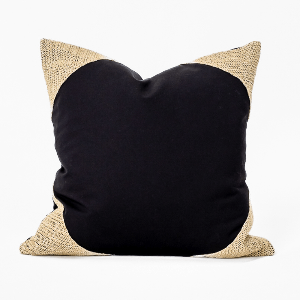 BHD HOME Lounge Cushion Outdoor Raffia Corners Black & Natural Lounge Cushion 55 x 55cm