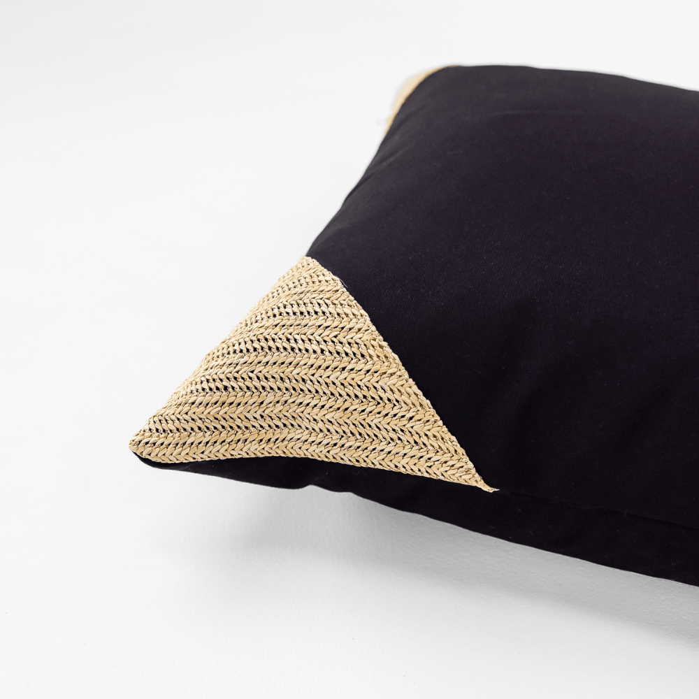 BHD HOME Lounge Cushion Outdoor Raffia Corners Black & Natural Lounge Cushion 55 x 55cm